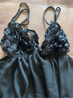 Victoria's Secret Black Ruffled Slip Chemise